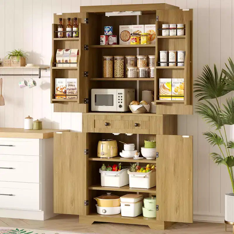 Mobile dispensa da cucina alto 72 con ante e ripiani, dispensa per alimenti con luce con sensore di movimento