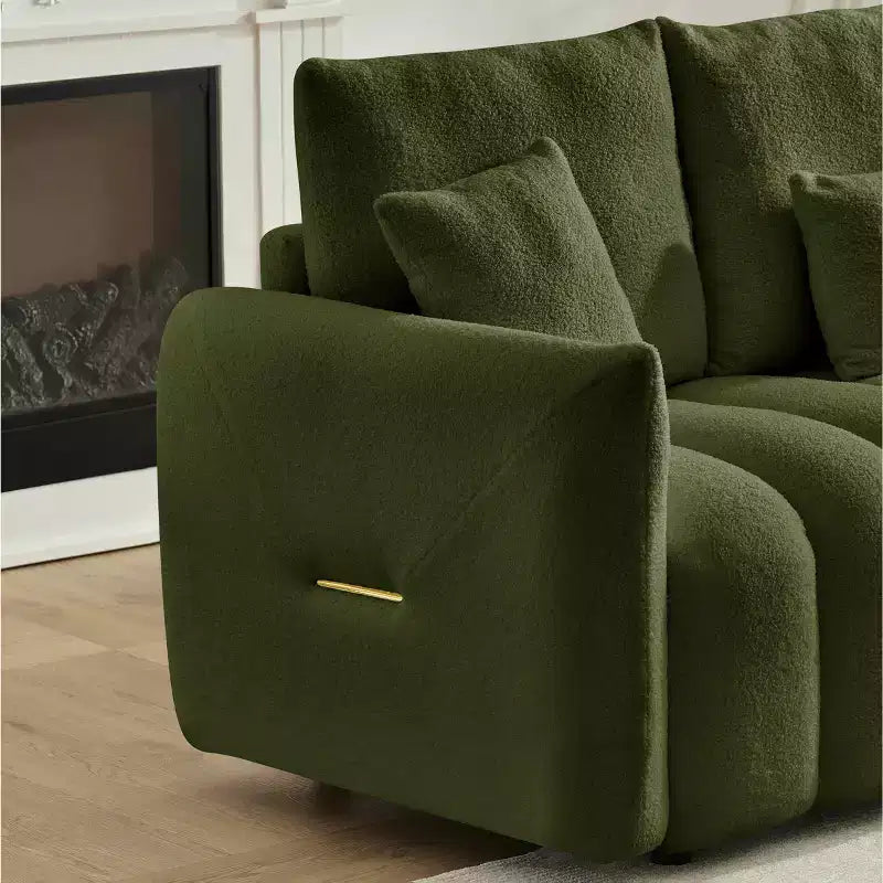 Divano premium in tessuto Teddy da 78 pollici con 3 cuscini schienale e 3 cuscini lombari, struttura in legno massello, divano a 3 posti con poltrona imbottita oversize, verde.