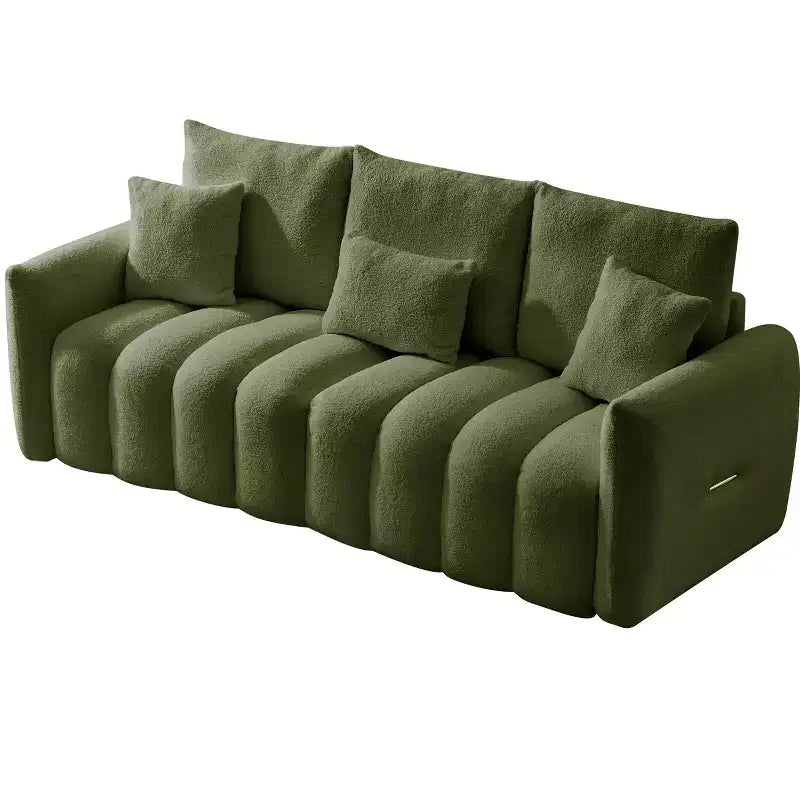 Divano premium in tessuto Teddy da 78 pollici con 3 cuscini schienale e 3 cuscini lombari, struttura in legno massello, divano a 3 posti con poltrona imbottita oversize, verde.