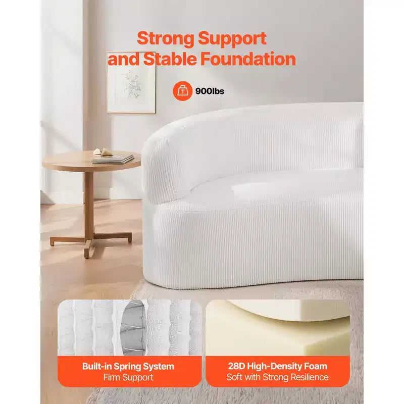 Divano sezionale moderno di lusso Cloud Plush, curvo modulare da 112" con 4 cuscini - Sedile profondo oversize in tessuto di velluto a coste, Bianco