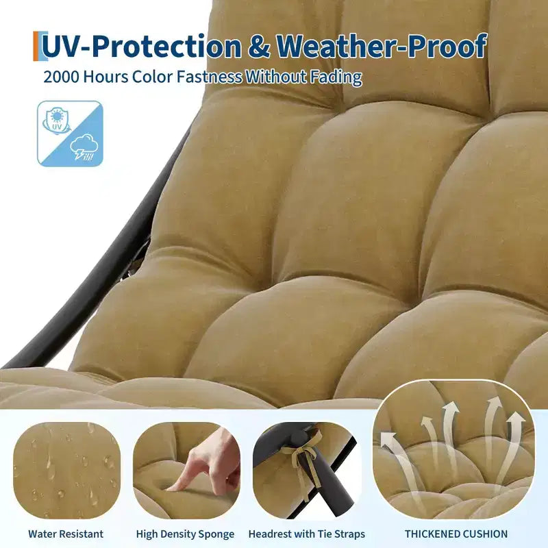Sedia a dondolo Papasan con cuscino, sedia a dondolo da esterno di grandi dimensioni, sedia Papasan a dondolo per tutte le stagioni per camera da letto/soggiorno/veranda/giardino/patio
