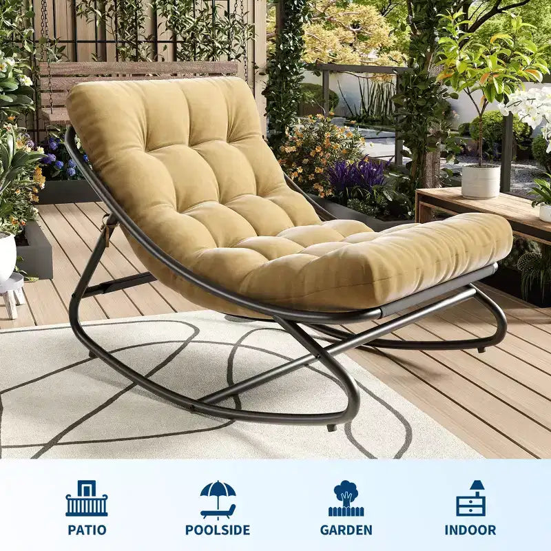 Sedia a dondolo Papasan con cuscino, sedia a dondolo da esterno di grandi dimensioni, sedia Papasan a dondolo per tutte le stagioni per camera da letto/soggiorno/veranda/giardino/patio