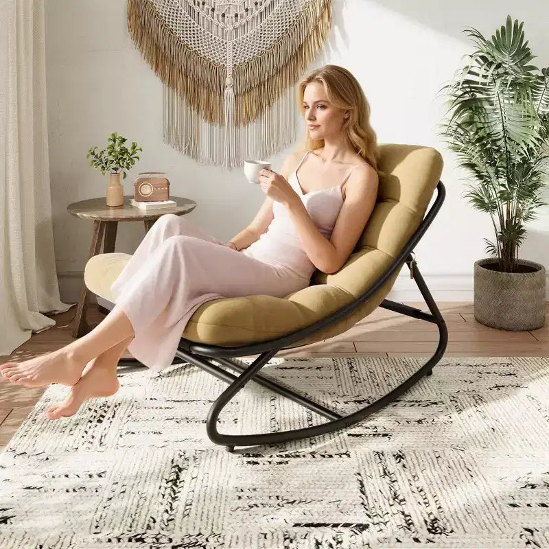 Sedia a dondolo Papasan con cuscino, sedia a dondolo da esterno di grandi dimensioni, sedia Papasan a dondolo per tutte le stagioni per camera da letto/soggiorno/veranda/giardino/patio