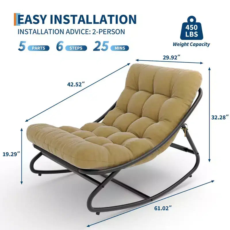 Sedia a dondolo Papasan con cuscino, sedia a dondolo da esterno di grandi dimensioni, sedia Papasan a dondolo per tutte le stagioni per camera da letto/soggiorno/veranda/giardino/patio