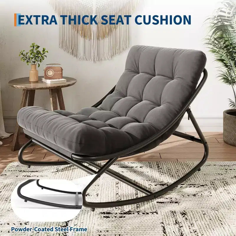 Sedia a dondolo Papasan con cuscino, sedia a dondolo da esterno di grandi dimensioni, sedia Papasan a dondolo per tutte le stagioni per camera da letto/soggiorno/veranda/giardino/patio