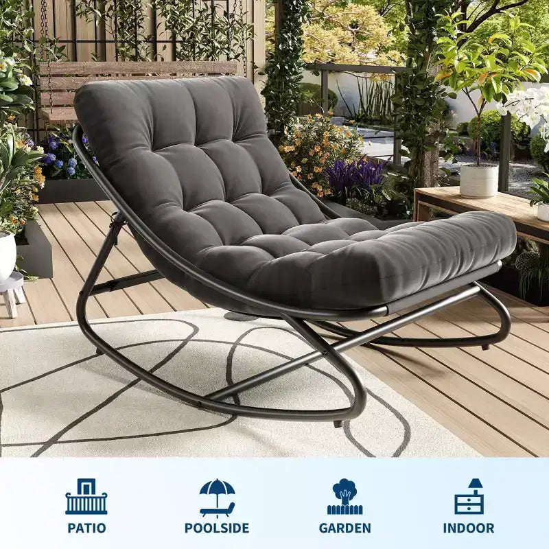 Sedia a dondolo Papasan con cuscino, sedia a dondolo da esterno di grandi dimensioni, sedia Papasan a dondolo per tutte le stagioni per camera da letto/soggiorno/veranda/giardino/patio