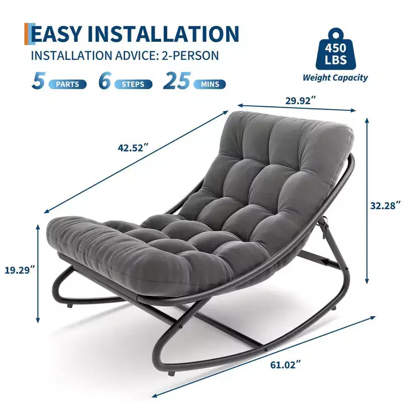 Sedia a dondolo Papasan con cuscino, sedia a dondolo da esterno di grandi dimensioni, sedia Papasan a dondolo per tutte le stagioni per camera da letto/soggiorno/veranda/giardino/patio