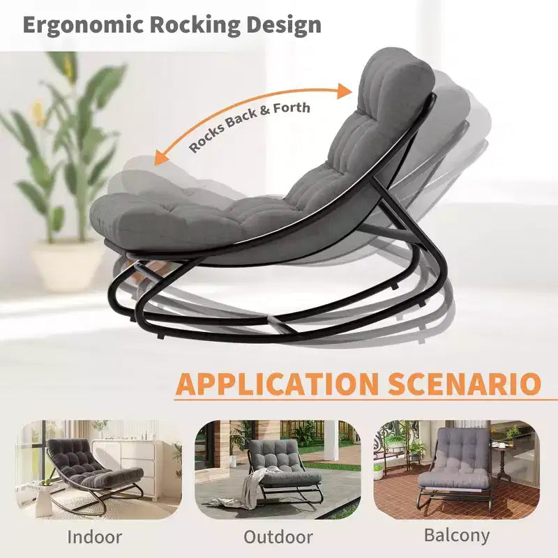 Sedia a dondolo Papasan con cuscino, sedia a dondolo da esterno di grandi dimensioni, sedia Papasan a dondolo per tutte le stagioni per camera da letto/soggiorno/veranda/giardino/patio