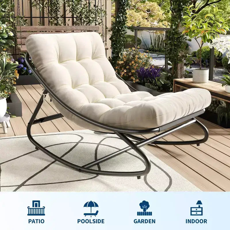 Sedia a dondolo Papasan con cuscino, sedia a dondolo da esterno di grandi dimensioni, sedia Papasan a dondolo per tutte le stagioni per camera da letto/soggiorno/veranda/giardino/patio