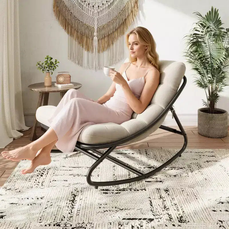 Sedia a dondolo Papasan con cuscino, sedia a dondolo da esterno di grandi dimensioni, sedia Papasan a dondolo per tutte le stagioni per camera da letto/soggiorno/veranda/giardino/patio