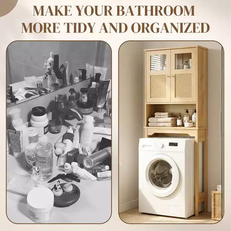 Mobiletto bagno da 66.93'' in legno originale con ante doppie in rattan