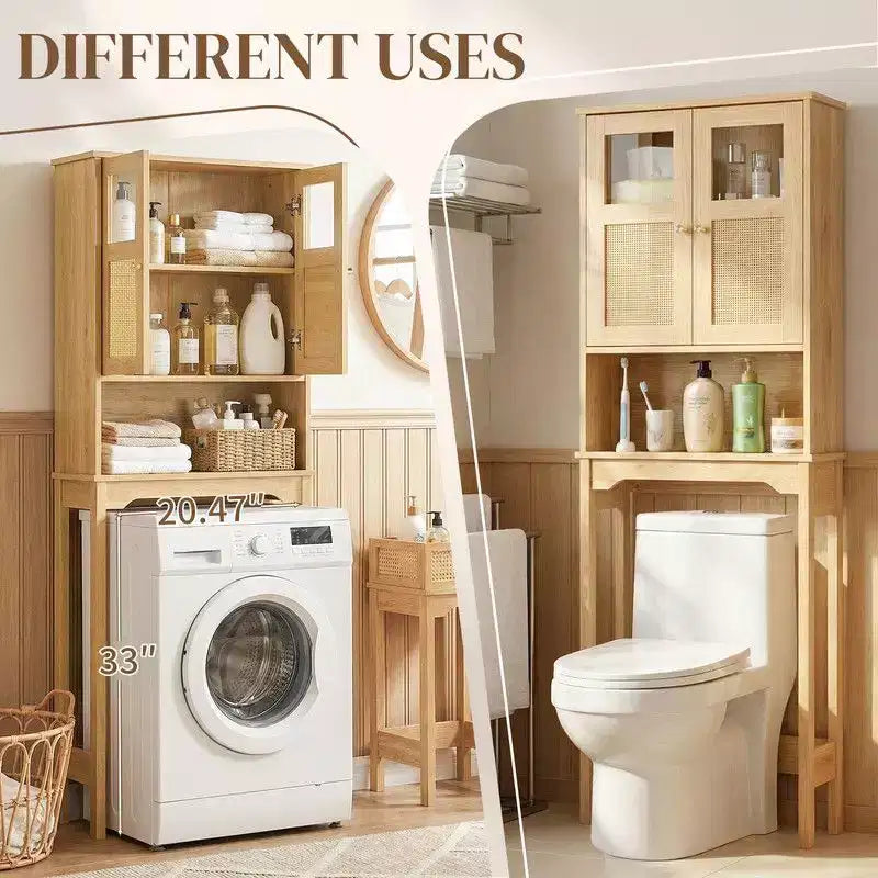Mobiletto bagno da 66.93'' in legno originale con ante doppie in rattan