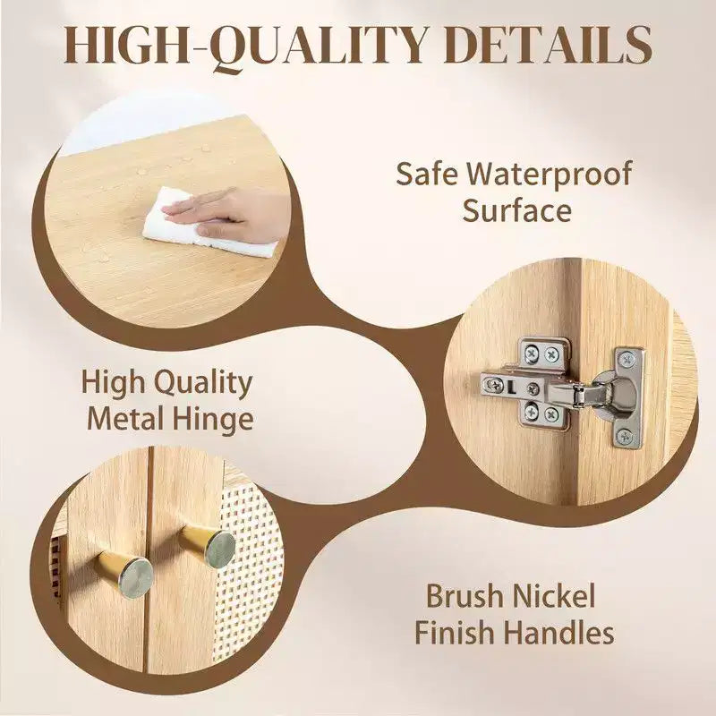 Mobiletto bagno da 66.93'' in legno originale con ante doppie in rattan
