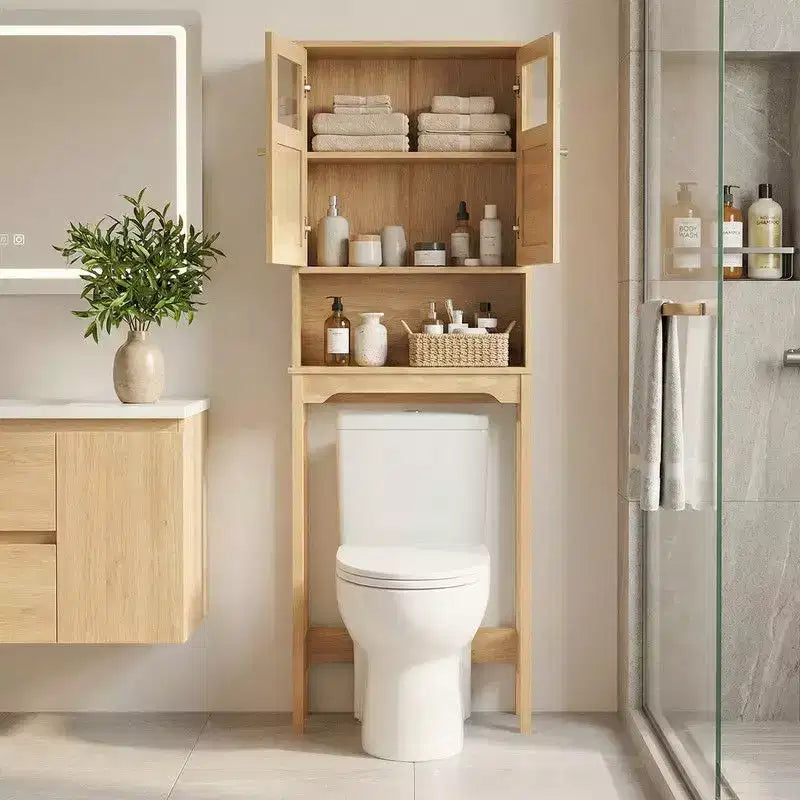 Mobiletto bagno da 66.93'' in legno originale con ante doppie in rattan