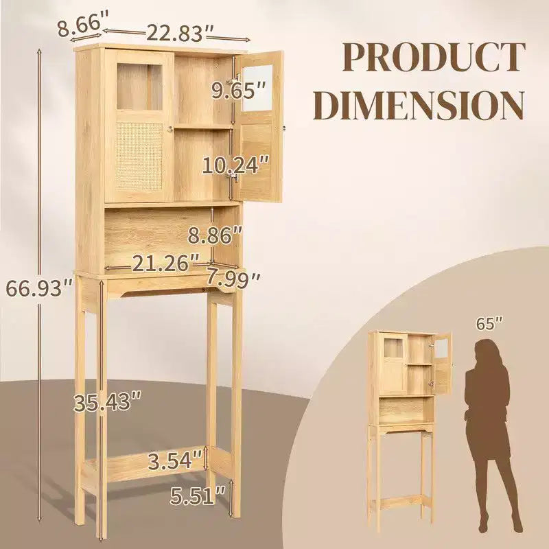 Mobiletto bagno da 66.93'' in legno originale con ante doppie in rattan