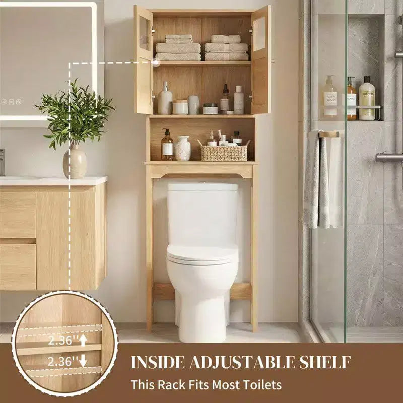 Mobiletto bagno da 66.93'' in legno originale con ante doppie in rattan