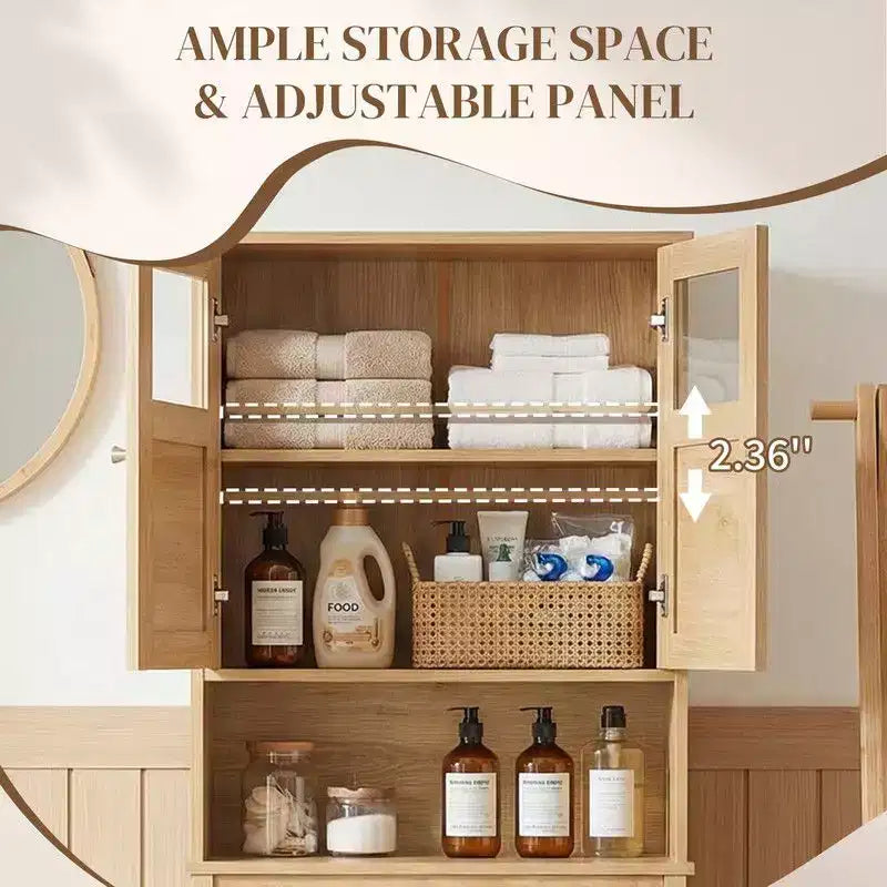 Mobiletto bagno da 66.93'' in legno originale con ante doppie in rattan