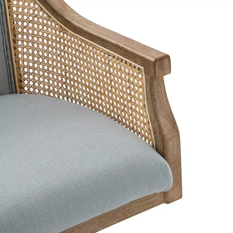 Sedia da lavoro girevole con braccioli in rattan e cuscino in misto lino naturale e schiuma | ARTFUL LIVING DESIGN