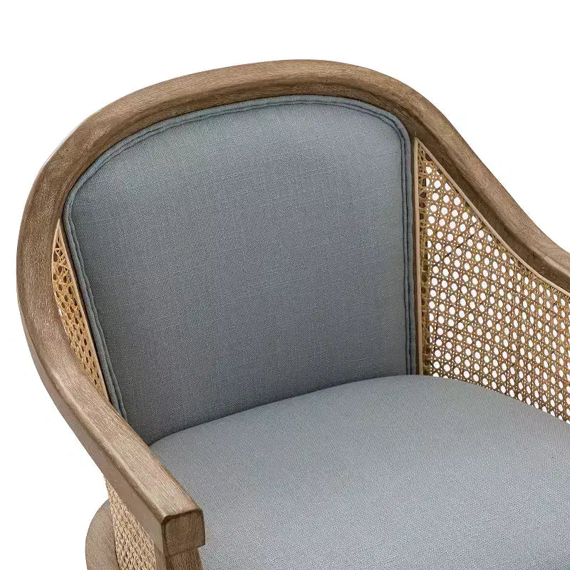 Sedia da lavoro girevole con braccioli in rattan e cuscino in misto lino naturale e schiuma | ARTFUL LIVING DESIGN