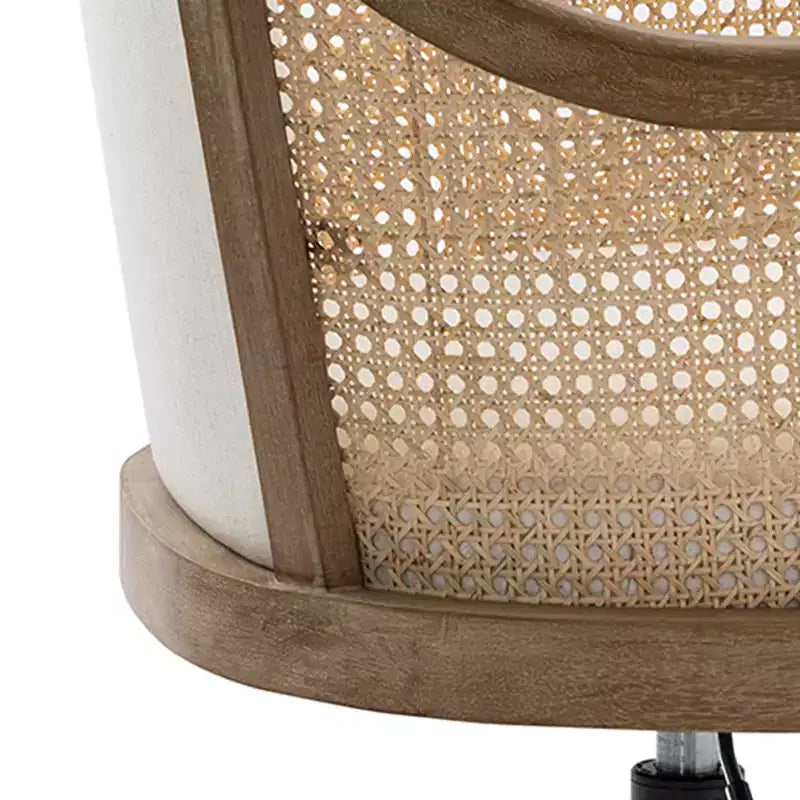 Sedia da lavoro girevole con braccioli in rattan e cuscino in misto lino naturale e schiuma | ARTFUL LIVING DESIGN