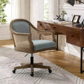 Sedia da lavoro girevole con braccioli in rattan e cuscino in misto lino naturale e schiuma | ARTFUL LIVING DESIGN