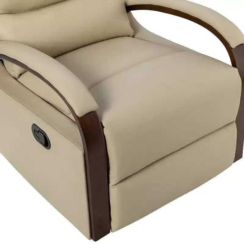 Poltrona Reclinabile Manuale Girevole e Basculante in Vera Pelle con Braccioli Curvi Decorativi|