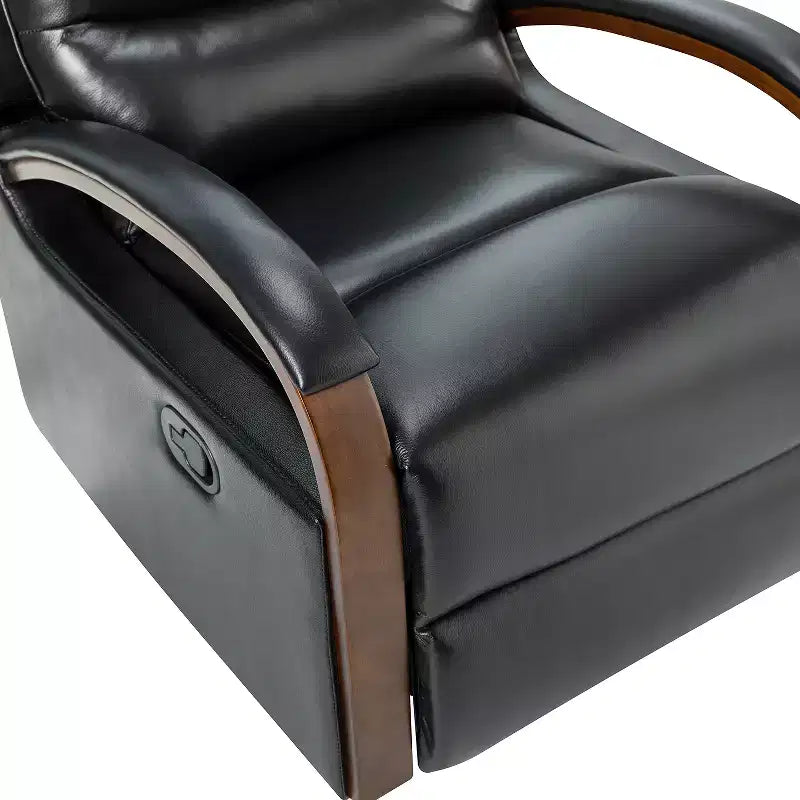 Poltrona Reclinabile Manuale Girevole e Basculante in Vera Pelle con Braccioli Curvi Decorativi|
