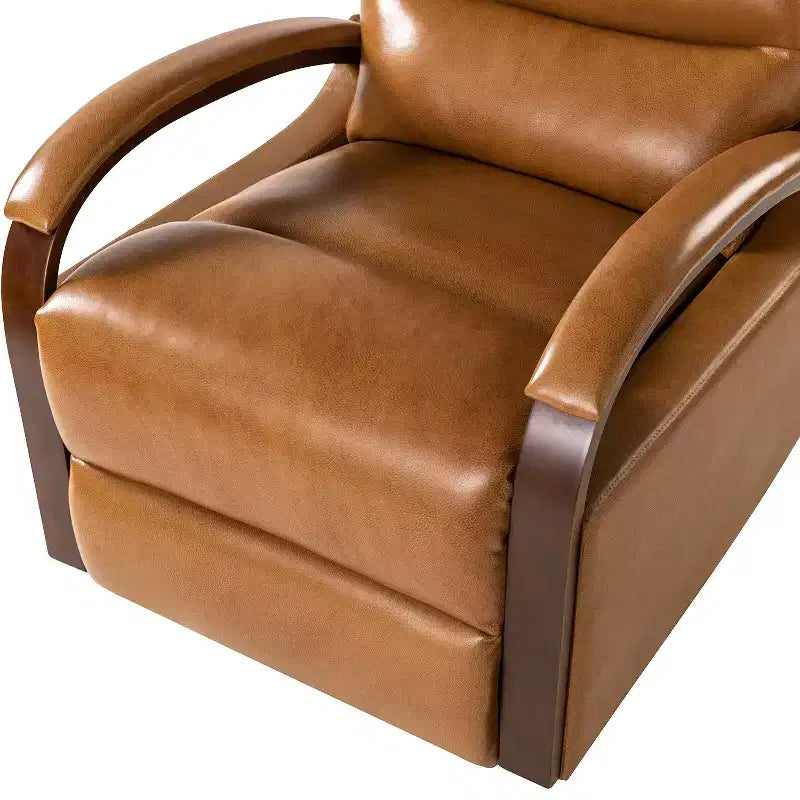 Poltrona Reclinabile Manuale Girevole e Basculante in Vera Pelle con Braccioli Curvi Decorativi|